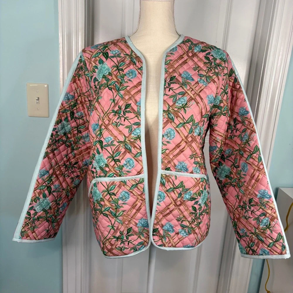 Marigold by Victoria Dunn Pink Floral Trellis Quilted Jacket XL New